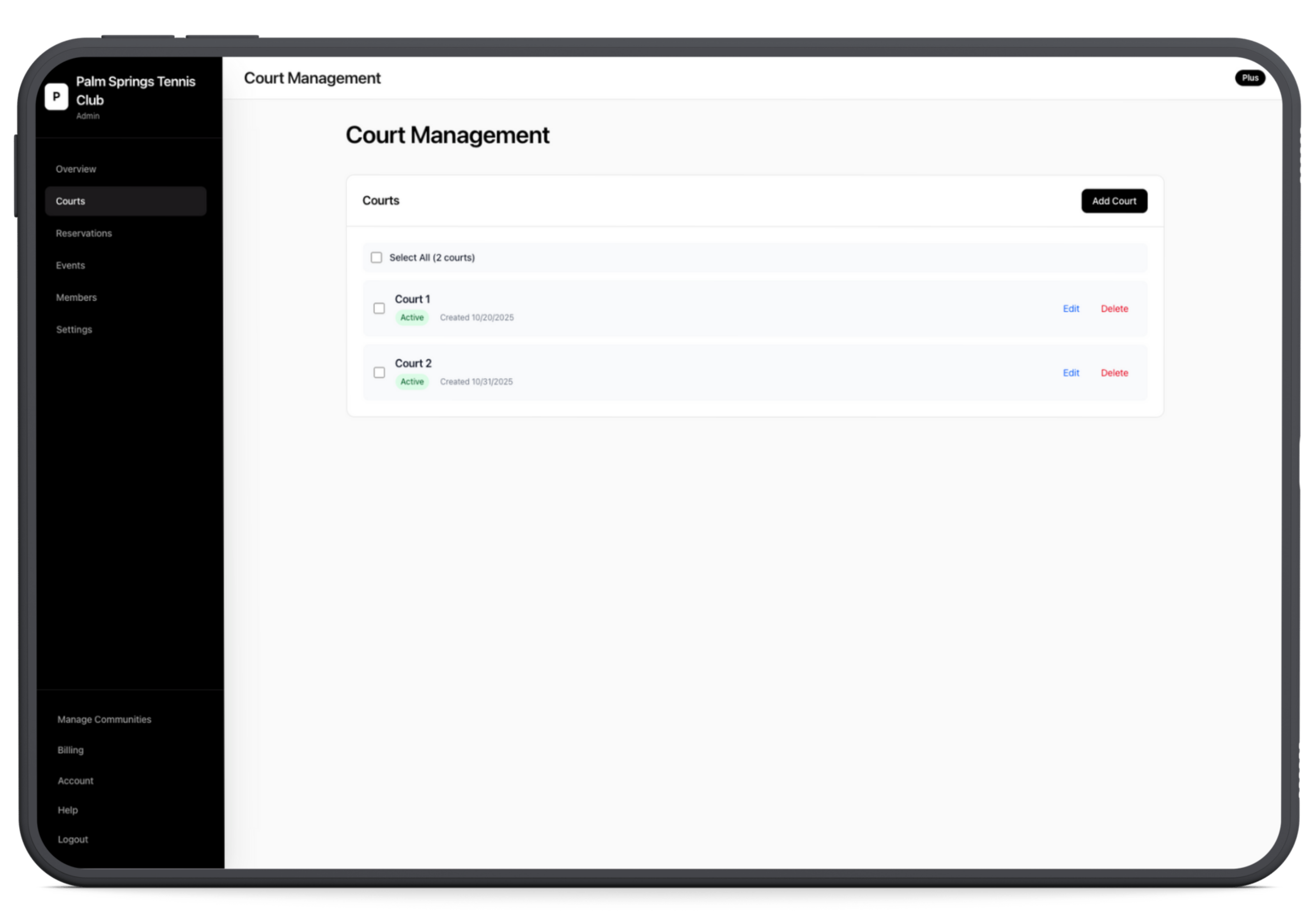 Court Management Page